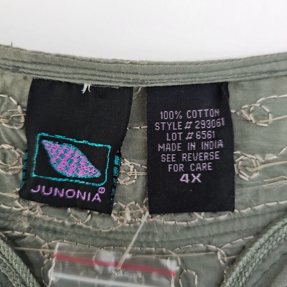 Junonia Tunic Top Size 4X Green Embroidered Cotton Sequins India Lightweight - Picture 3 of 11